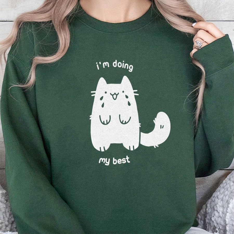 I'm Doing My Best Cat Sweatshirt | Cute Crying Kitty Graphic | Premium Cotton-Poly Blend | Cozy Kawaii Gift for Cat Lovers