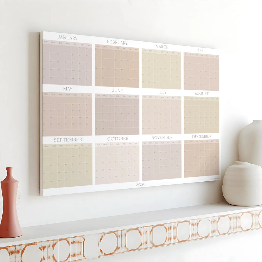 2026 Yearly Calendar Wall Art | Minimalist Neutral Tones Canvas Print | 1.25 Inch Gallery Wrap | Modern Home Office Decor Gift