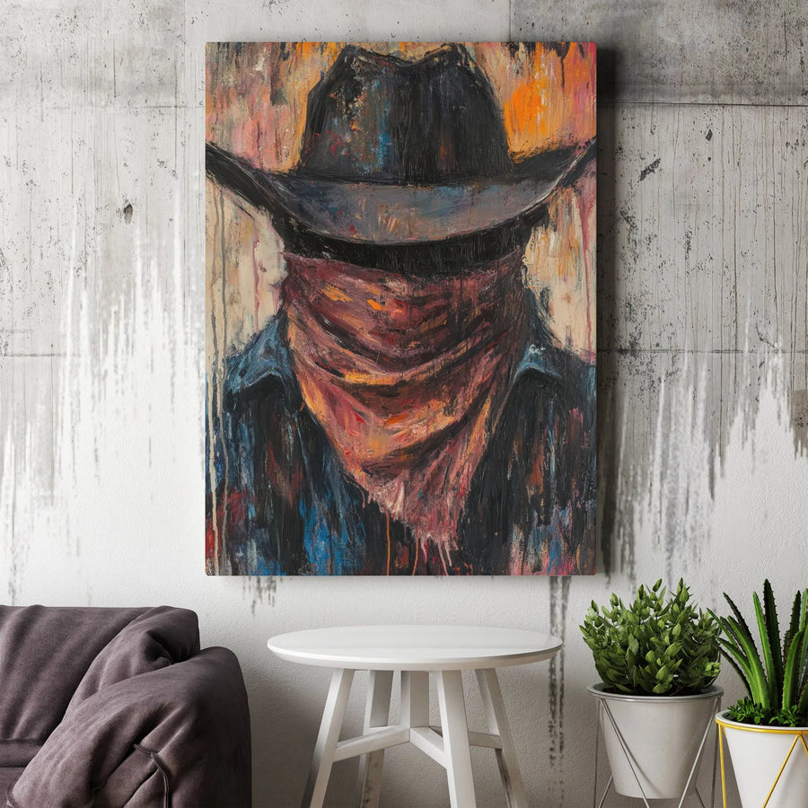 Abstract Cowboy Canvas Print | Textured Western Outlaw Painting | Premium Thick Gallery Wrap Canvas | Man Cave Decor Collector's Gift