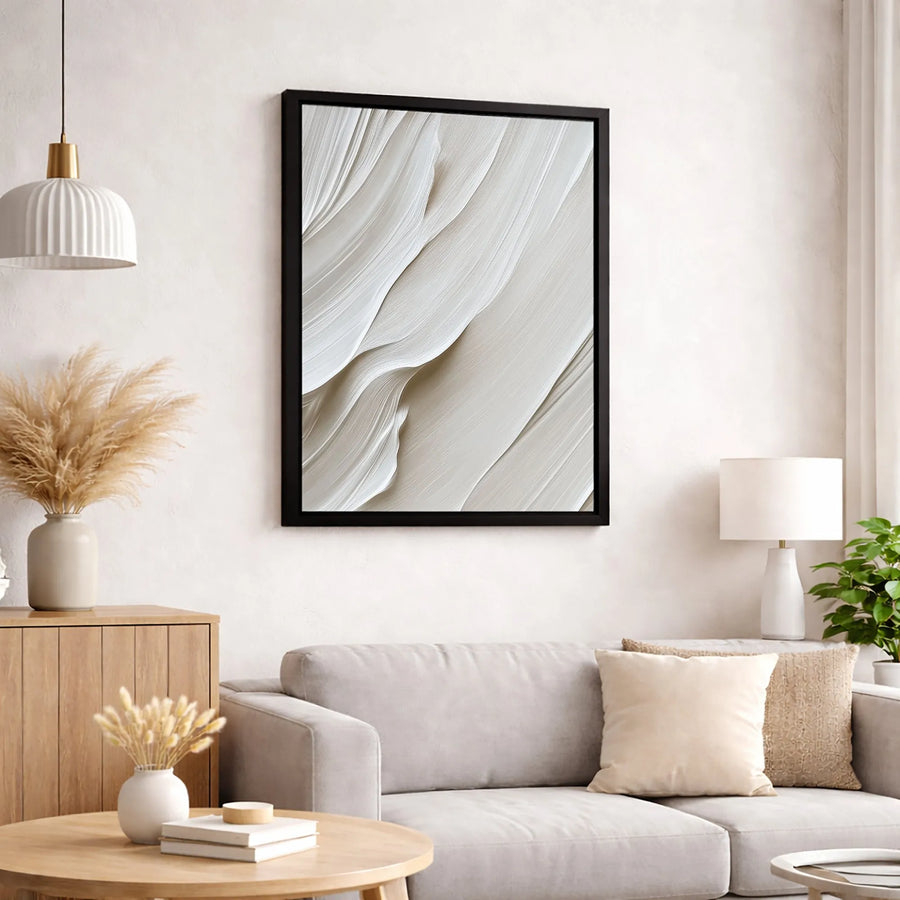 Abstract Beige Wavy Lines Canvas Wall Art | Minimalist Textured Fluid Design | Premium 1.25" Gallery Profile | Modern Home & Office Decor