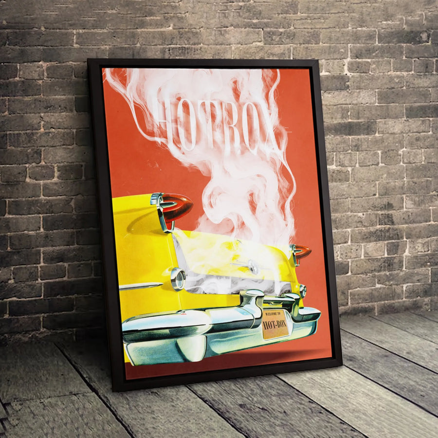 Hotbox Retro Car Canvas Wall Art | Vintage Yellow Classic Vehicle Poster | Premium Gallery-Wrapped Print | Cool Garage Decor For Men