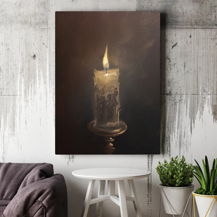 Lit Candle Still Life Canvas Print | Moody Dark Academia Wall Art | Premium Gallery-Wrapped Gallery Quality | Gift for Book Lovers