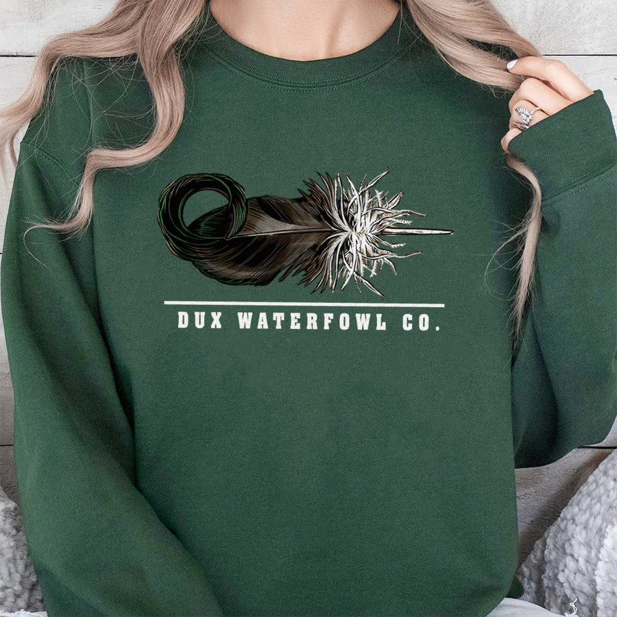 Mallard Feather Sweatshirt | Dux Waterfowl Co. Hunting Graphic | Premium Cotton Blend | Gift For Waterfowl Hunter Outdoorsman