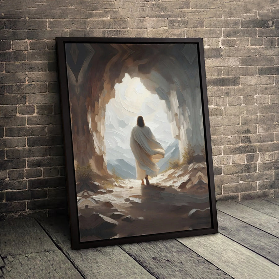 Jesus Resurrection Wall Art | Walking Out Of The Tomb Oil Painting Style | 1.25 Inch Premium Gallery Canvas | Religious Christian Home Decor Gift