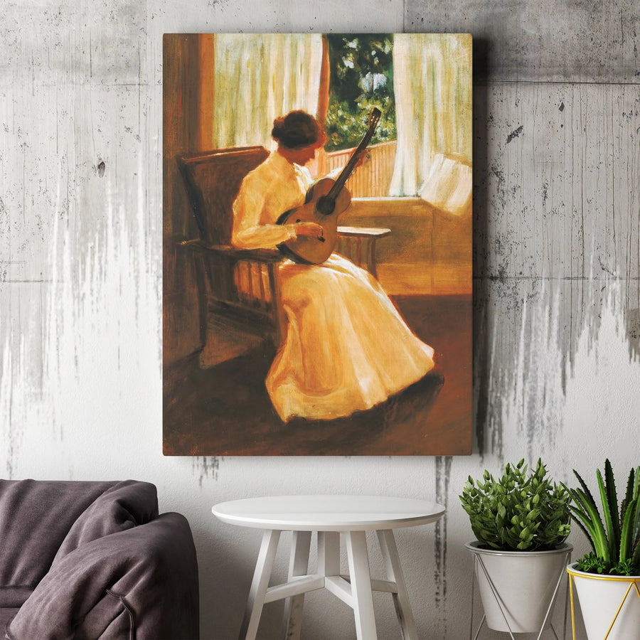 Lilla Cabot Perry Impressionist Canvas | The Guitar Player Fine Art Print | 1.25" Gallery Wrap Wall Decor | Romantic Interior Design Gift