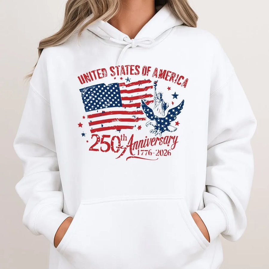 America 250th Anniversary Hoodie | Vintage American Flag & Eagle Design | Premium Cotton Blend | Unisex Commemorative USA Patriotic Gift