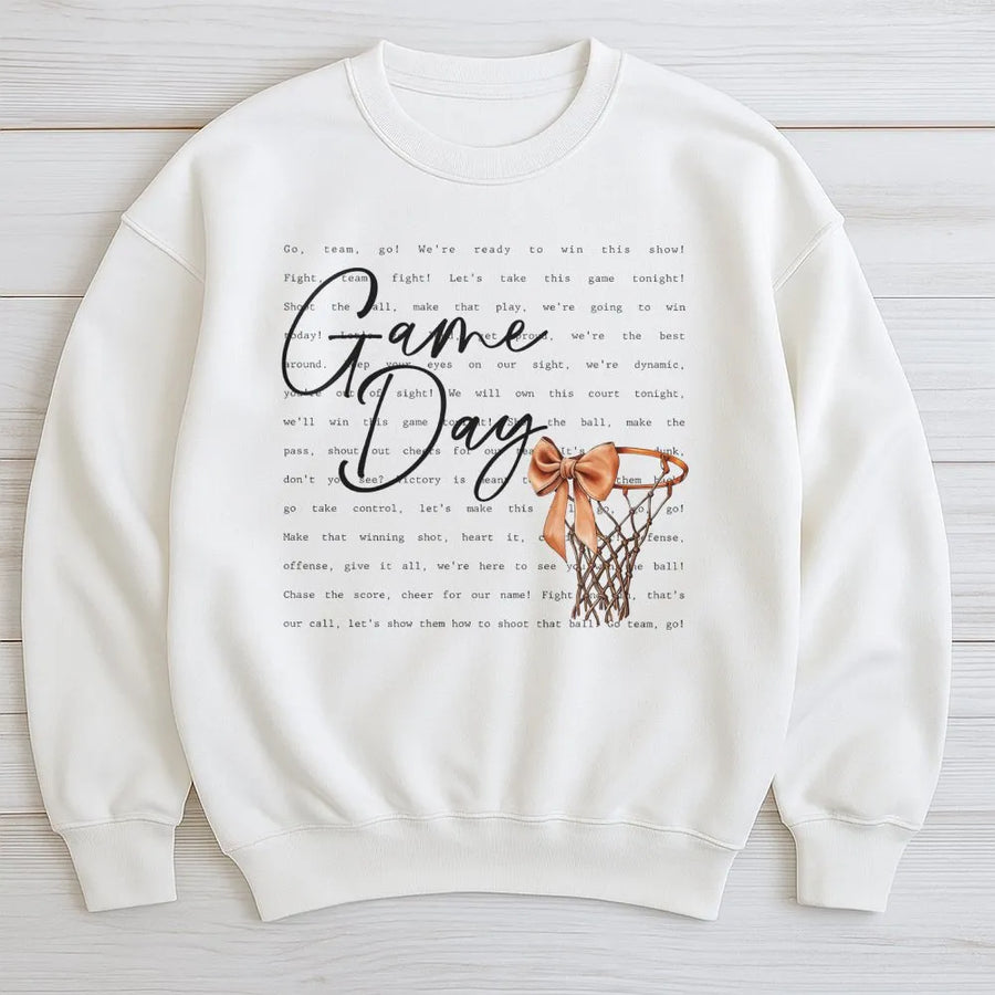 Game Day Basketball Sweatshirt | Coquette Bow Basketball Hoop Graphic | Premium Unisex Crewneck | Sporty Mom Birthday Gift