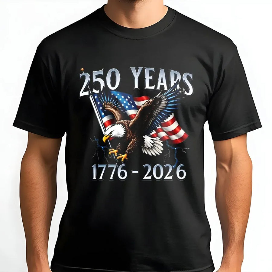Patriotic 250th Anniversary T-Shirt | American Eagle & Flag 1776-2026 Graphic | Premium Cotton-Poly Blend | Collector's Gift for Patriots