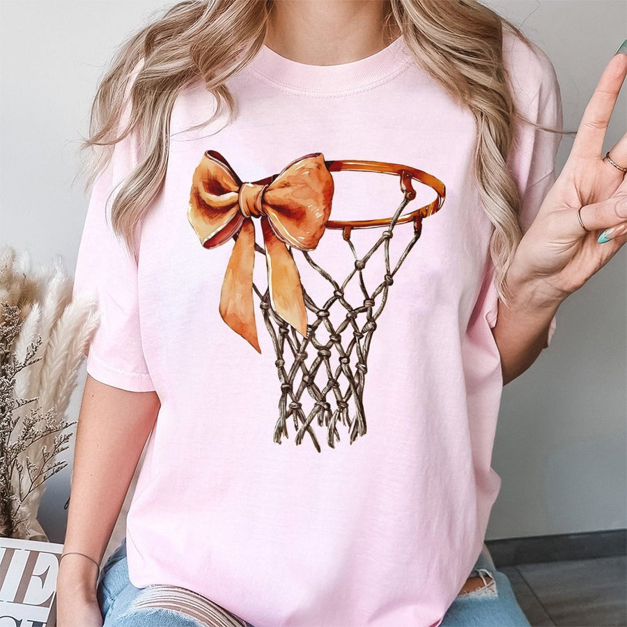Coquette Basketball T-Shirt | Aesthetic Bow Hoop Graphic | Premium 100% Cotton Tee | Gift for Basketball Mom & Game Day Style