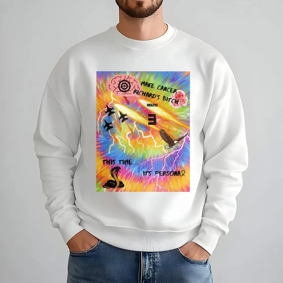 Cancer Fighter Sweatshirt | Aggressive Tie Dye Graphic | Soft Cotton Blend | Support Gift for Chemo Warrior