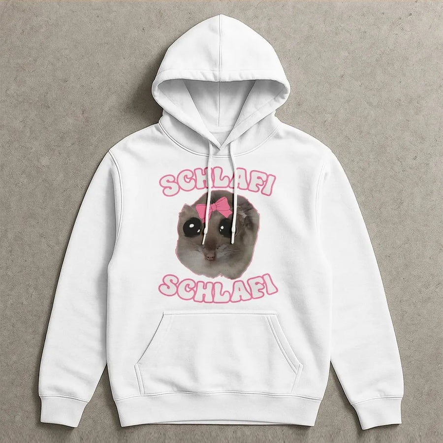 Cute Hamster Hoodie | Schlafi Animal Meme Graphic | Premium Cotton Blend Pullover | Funny Rodent Gift for Animal Lovers