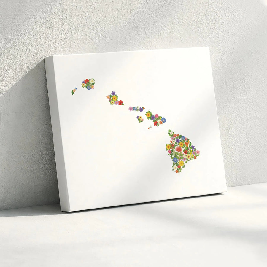 Hawaii Island Map Canvas | Floral Botanical Art | Premium Fade-Resistant Print | Tropical Home Decor Gift