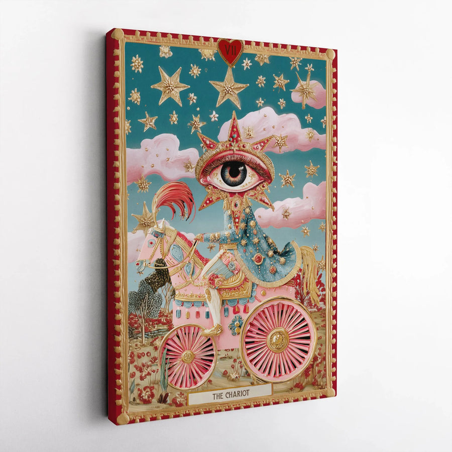 The Chariot Tarot Card Canvas Art | Surreal All Seeing Eye Illustration | Premium High-Resolution Print | Spiritual Wall Decor Gift