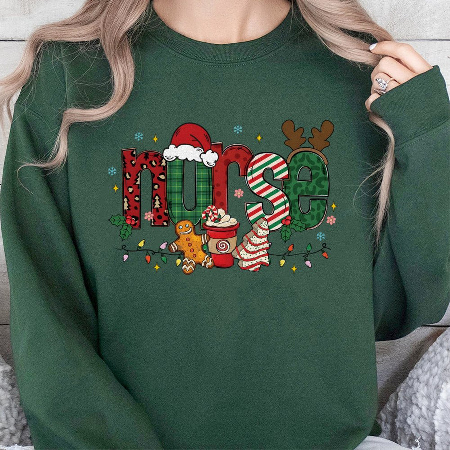 Christmas Nurse Sweatshirt | Festive Holiday Gingerbread Design | Soft Cotton Blend Crewneck | Cute Nursing School Graduation Gift For Her