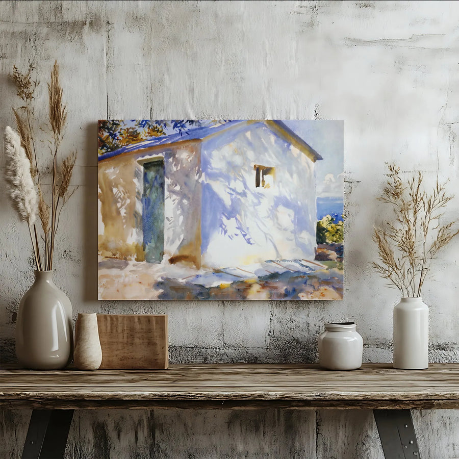 Coastal House Canvas Wall Art | Watercolor Seaside Villa Painting | Premium Gallery Quality Print | Nautical Decor for Living Room Gift
