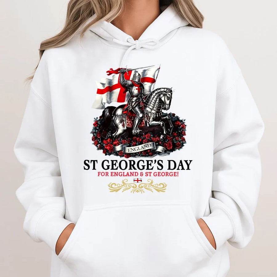 St George's Day Hoodie | England Flag Knight on Horseback Graphic | Premium Cotton-Blend Sweatshirt | Unisex Patriotic English Heritage Gift
