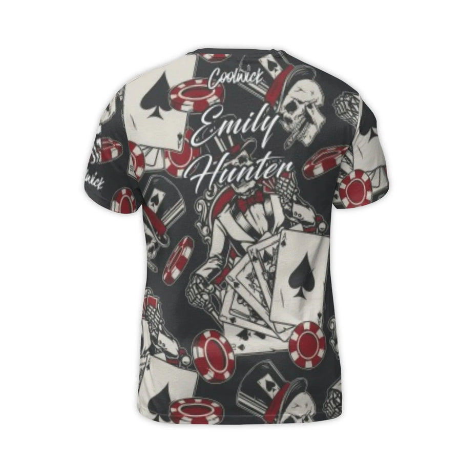 Poker Skeleton 3D T-Shirt | All-Over Print Graphic Casino Tee | Premium Polyester Spandex | Gift for Card Players & Gamblers
