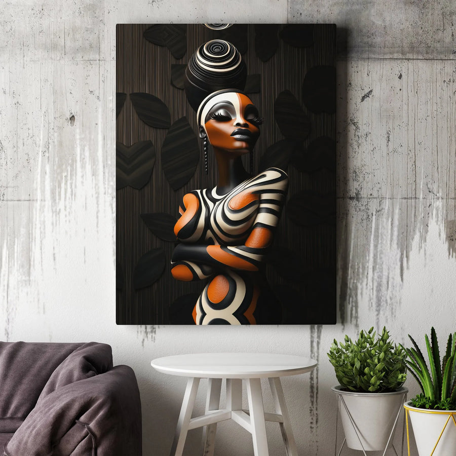 African Woman Wall Art | Abstract Geometric Portrait Canvas | Premium 1.25" Gallery Wrap | Modern Home Decor Gift