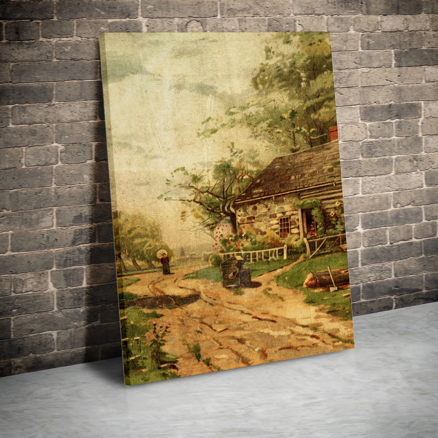 Vintage Cottage Canvas Print | Rustic Farmhouse Landscape Art | Premium Gallery Wrap Canvas | Collector's Farmhouse Home Decor Gift