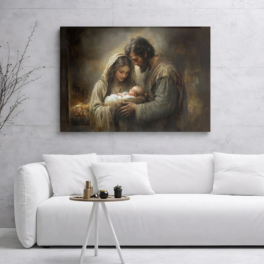 Nativity Scene Canvas Print | Holy Family Gallery Wrap Art | Premium Fade-Resistant Wall Decor | Christian Holiday Home Gift