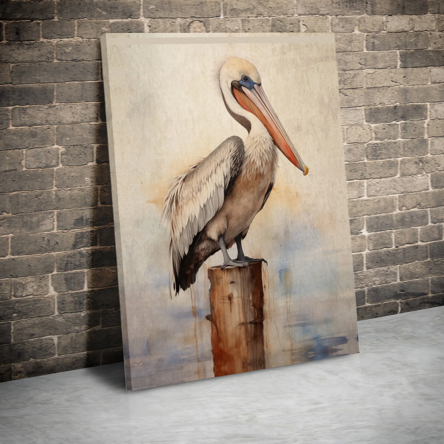 Pelican Canvas Wall Art | Watercolor Coastal Bird Painting | Premium Thick Gallery Wrap Canvas | Beach House Decor Gift for Bird Lovers