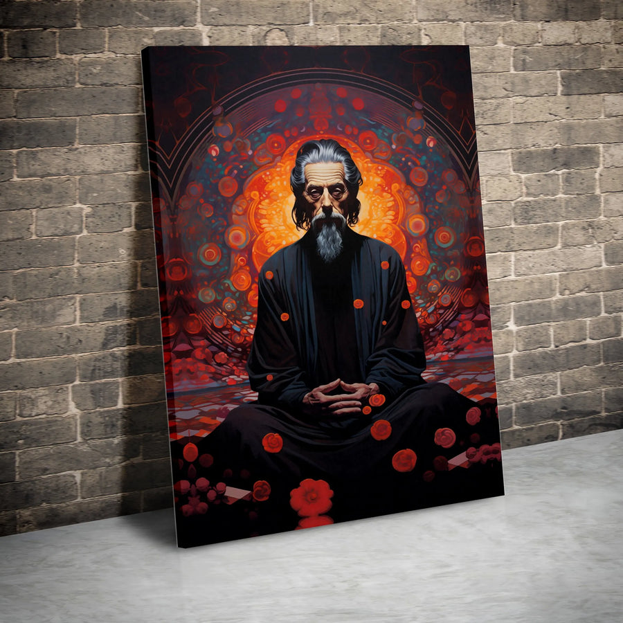 Meditating Sage Canvas Wall Art | Visionary Spiritual Portrait with Mandala | Premium Fade-Resistant Print | Zen Decor Gift for Meditation Room