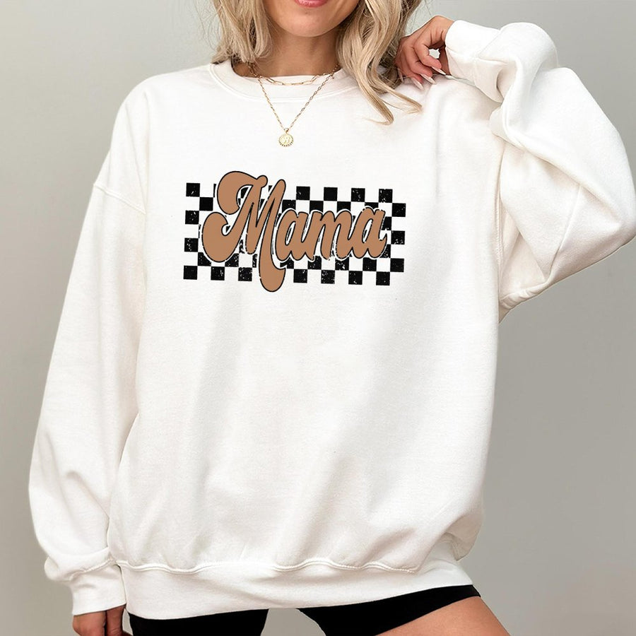 Mama Sweatshirt | Retro Checkered Graphic Design | Premium Cotton Blend | Gift for Mom Mother's Day 2026