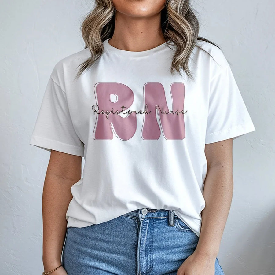 Registered Nurse RN T-Shirt | Retro Groovy Typography Design | 100% Cotton Premium Tee | Thoughtful Nursing Student Graduation Gift