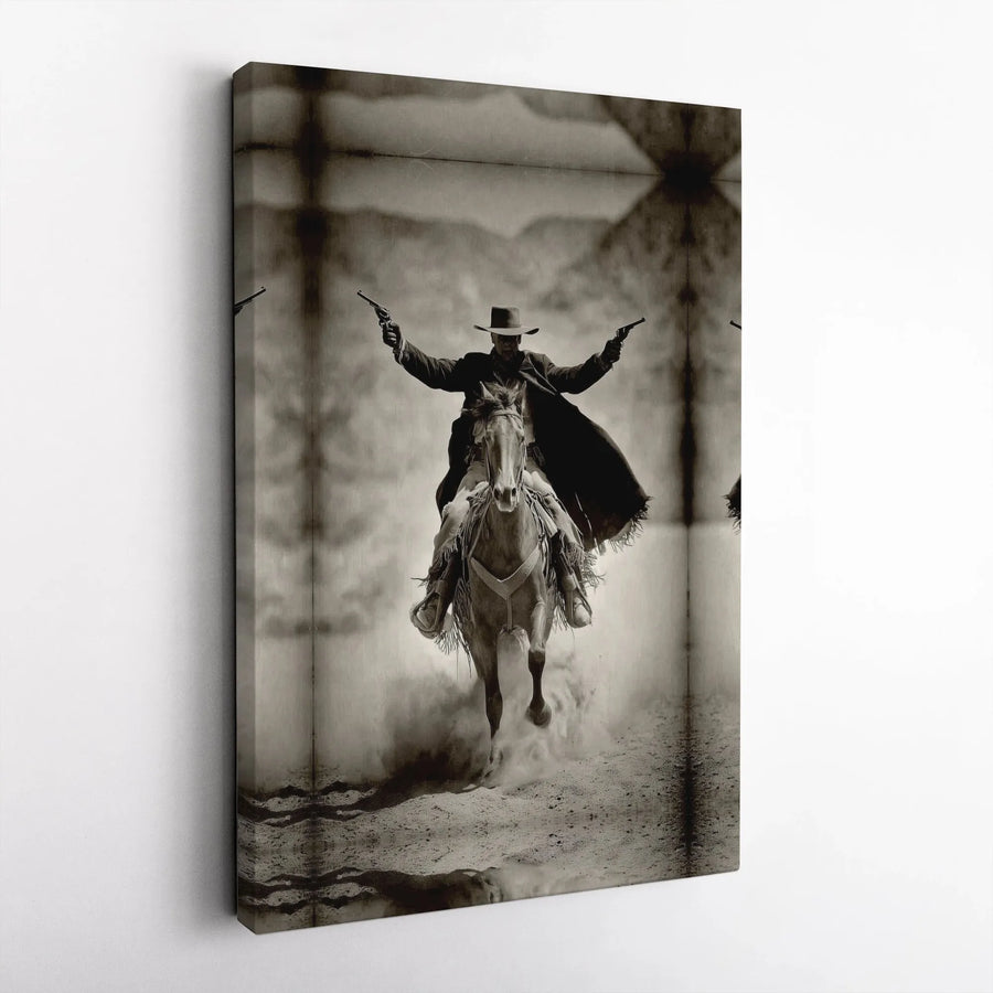 Western Cowboy Canvas Print | Vintage Gunslinger on Horseback Art | Gallery Quality Thick Canvas | Rustic Man Cave Decor Gift for Men