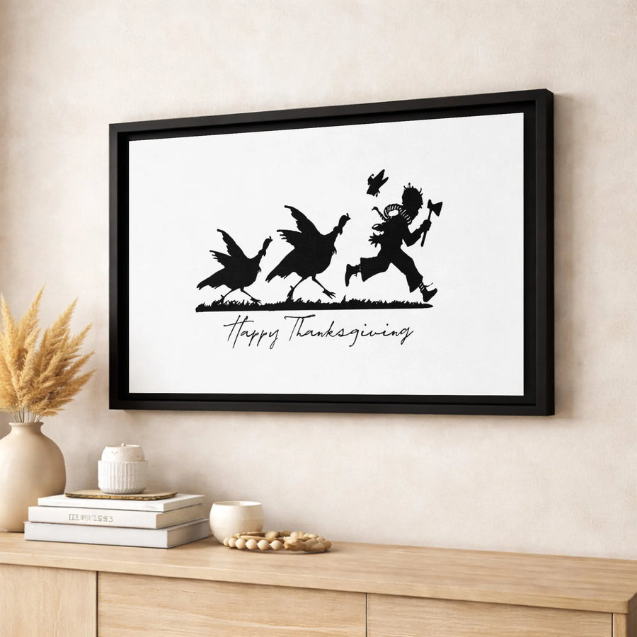 Happy Thanksgiving Turkey Silhouette Canvas | Funny Farmhouse Wall Art | 1.25-Inch Premium Gallery Wrap | Seasonal Holiday Home Decor Gift