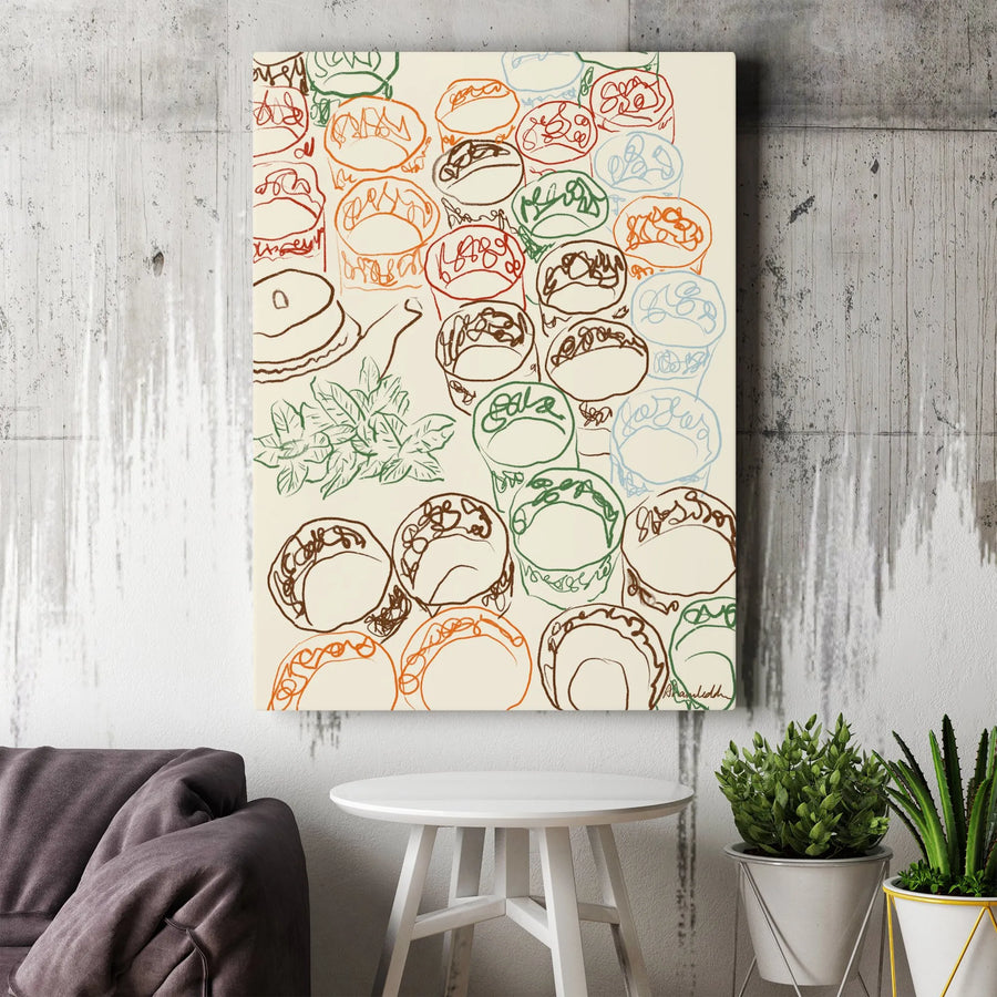Abstract Coffee and Donuts Canvas Print | Minimalist Foodie Line Art | Premium 1.25" Gallery Wrap Canvas | Modern Kitchen & Cafe Decor Gift