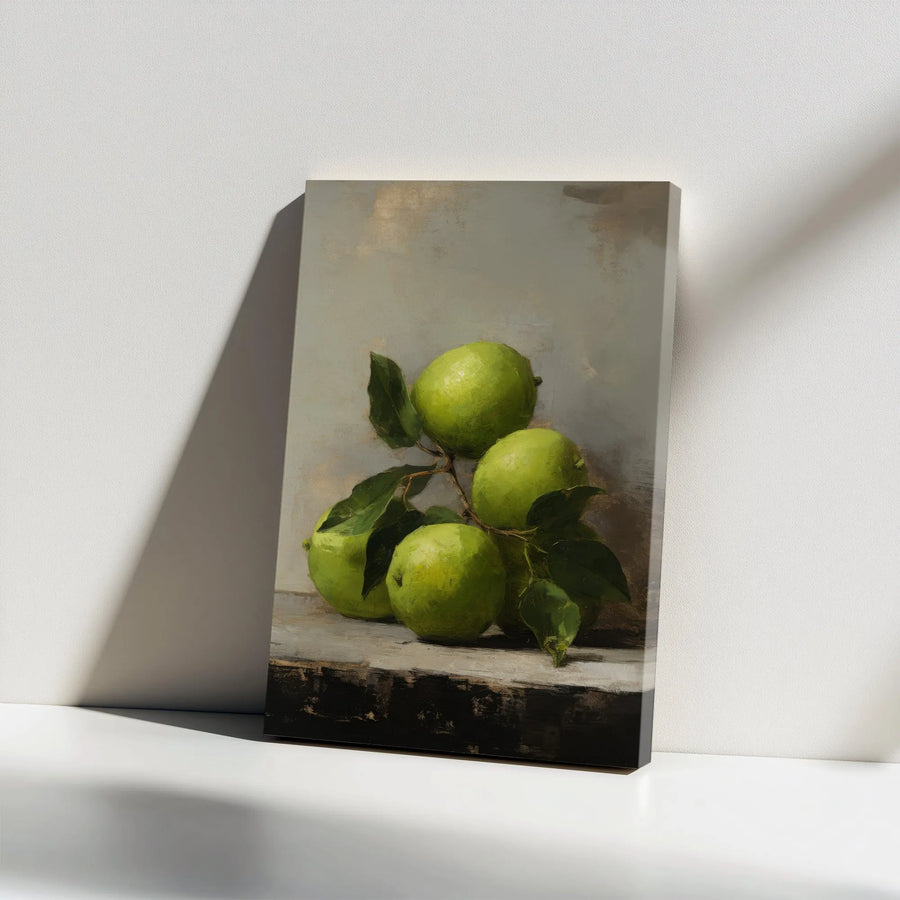 Still Life Green Apple Canvas Wall Art | Rustic Fruit Kitchen Painting | Premium Gallery Wrapped Decor | Farmhouse Home Wall Decor