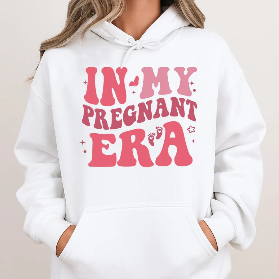 In My Pregnant Era Hoodie | Retro Groovy Pregnancy Announcement Sweatshirt | Premium Cotton-Blend | Trendy Gift For Expecting Moms