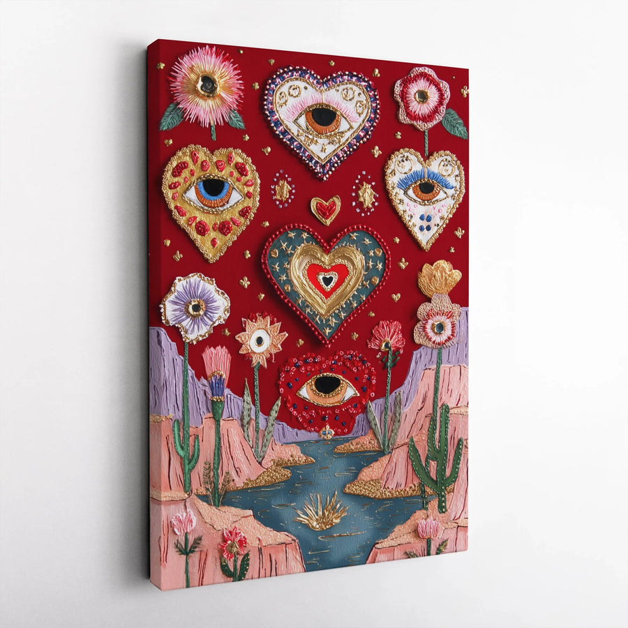 Surreal Desert Heart Canvas Print | Evil Eye Wall Art Decor | Premium Fade-Resistant Gallery Wrap | Boho Southwest Home Gift