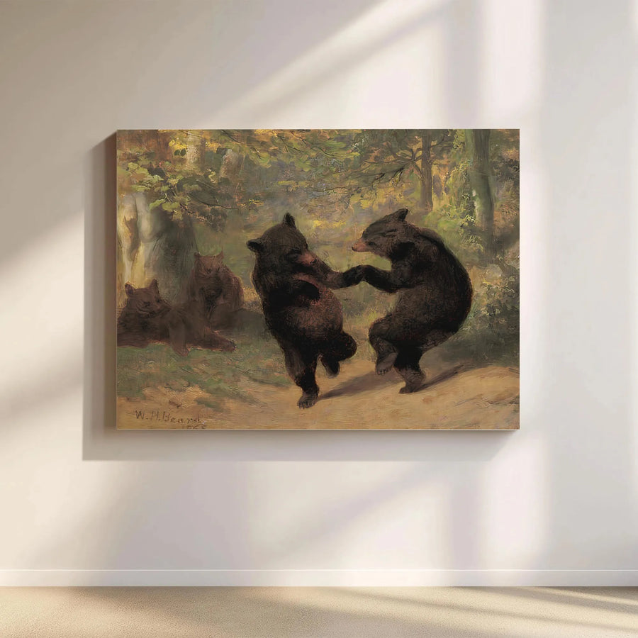 Dancing Bears Canvas Wall Art | W.H. Beard The Bear Dance Print | Premium Gallery Wrapped Canvas | Rustic Cabin Decor Gift