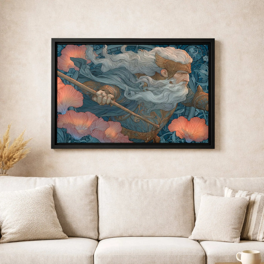 Norse Mythology Canvas Wall Art | Odin God Portrait Art Nouveau Print | Premium Gallery Wrapped Decor | Mythological Home Office Decor Gift