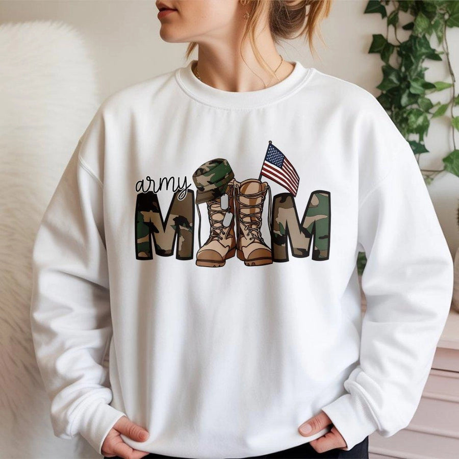 Army Mom Sweatshirt | Proud Soldier Mother Camo Design | Premium Cotton Blend | Military Appreciation Gift For Women