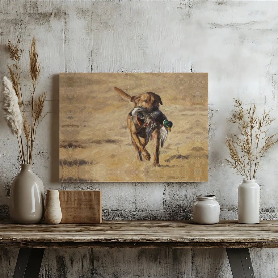 Labrador Retriever Canvas Wall Art | Hunting Dog With Mallard Duck Print | Premium Gallery Wrap 1.25" Profile | Rustic Wildlife Decor Gift For Hunters