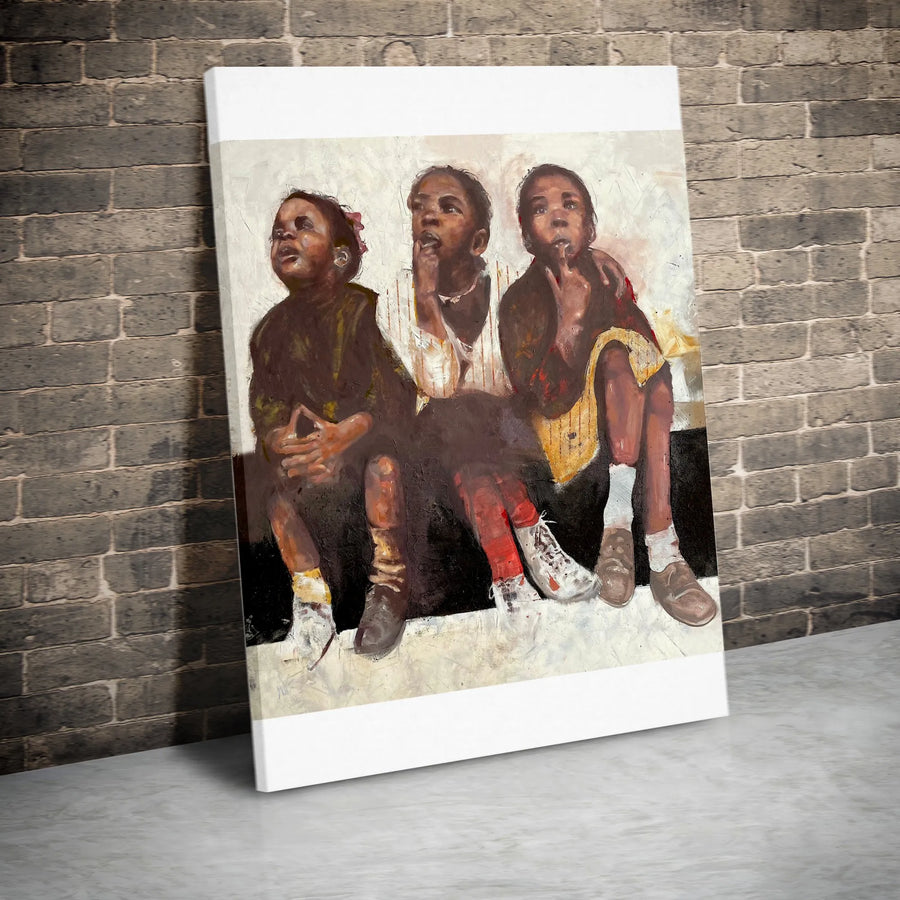 African American Children Vertical Canvas | Expressive Figurative Wall Art | Premium 1.25" Thick Gallery Wrap | Modern Black Art Collector's Gift