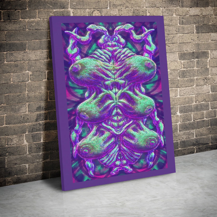 Psychedelic Alien Wall Art Canvas | Trippy Surrealist Sci-Fi Decor | Gallery Wrapped Premium Print | Unique Gift for Science Fiction Fans
