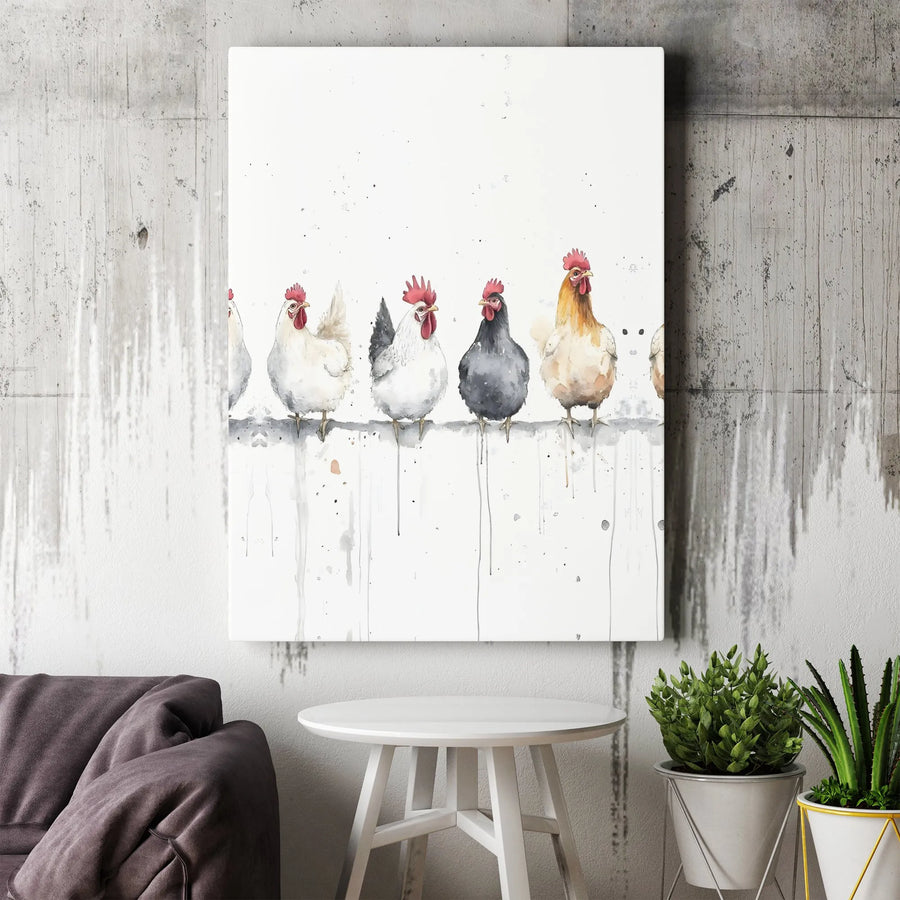Watercolor Chicken Wall Art | Farmhouse Animal Canvas Print | Premium Gallery-Wrapped 1.25" Profile | Rustic Kitchen & Country Home Decor Gift