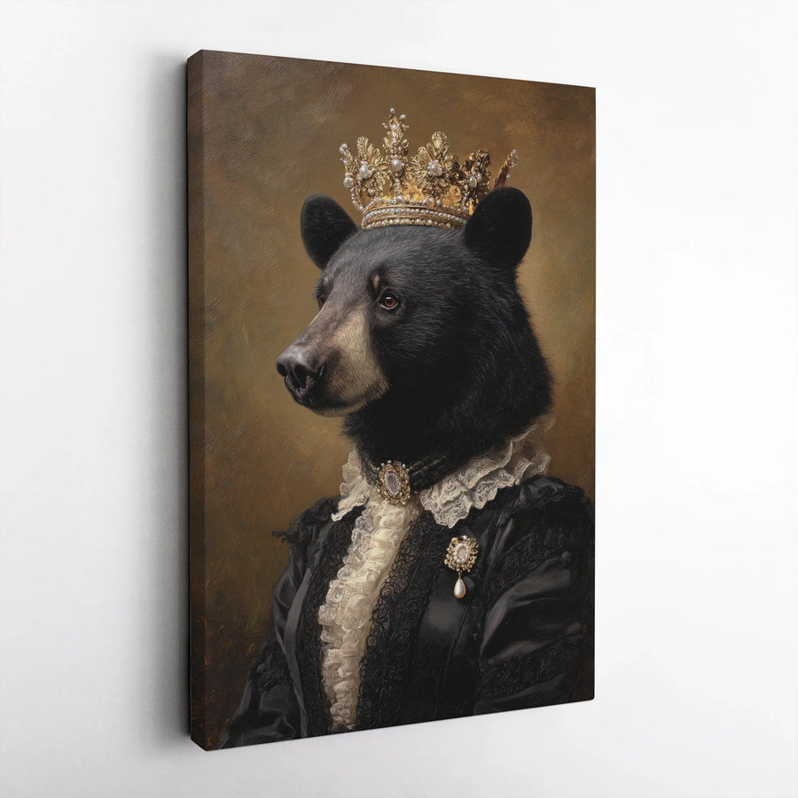 Royal Bear Portrait Vertical Canvas | Victorian Animal Painting | Premium Gallery Wrapped Canvas | Eclectic Wall Art & Unique Home Decor Gift