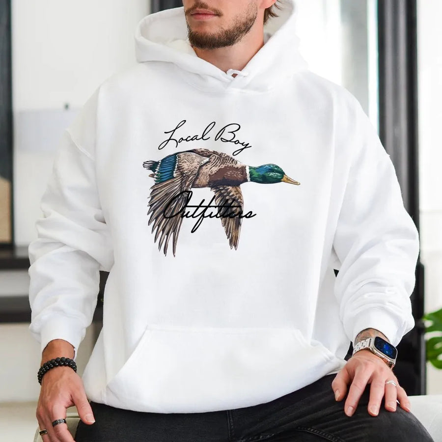Mallard Duck Graphic Hoodie | Flying Bird Wildlife Illustration | Premium Cotton-Blend Pullover | Nature Lover Gift for Outdoorsmen & Women