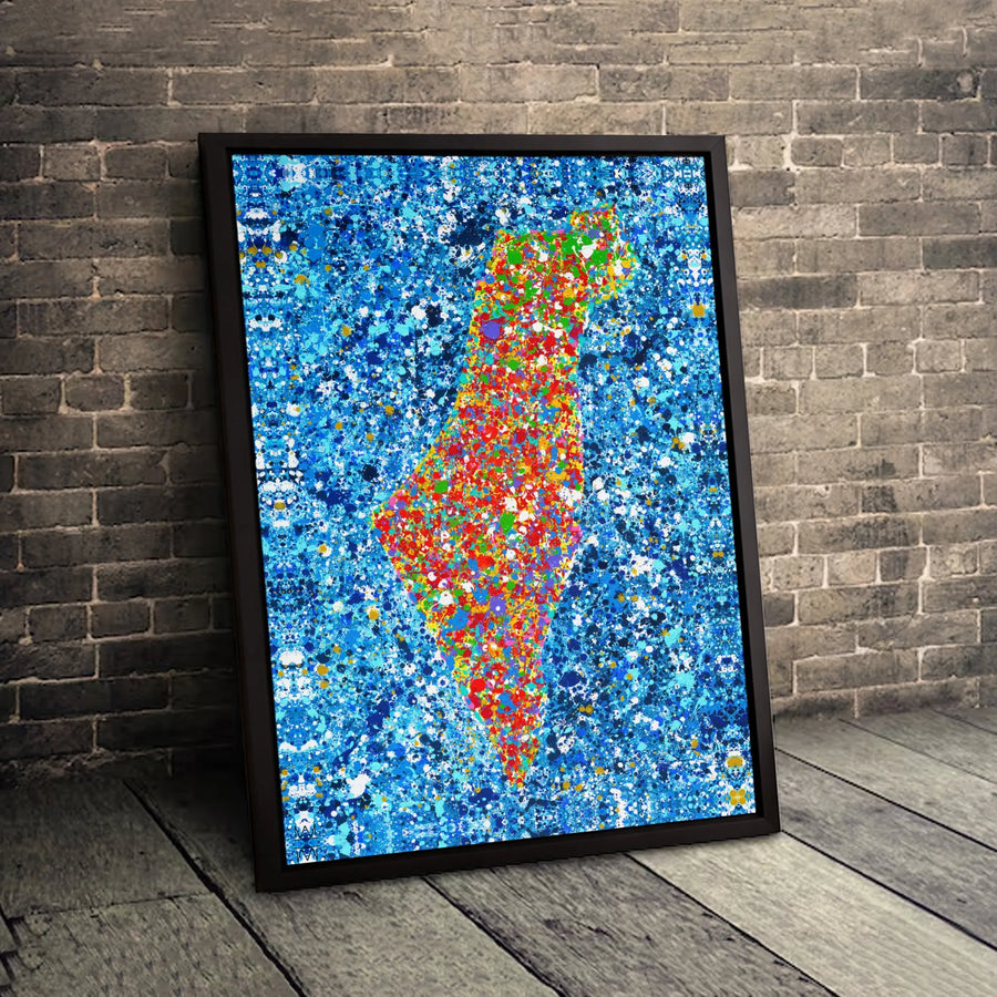 Israel Map Wall Art | Colorful Abstract Splatter Design | Premium Gallery Canvas | Home Decor Gift for Israel Lovers