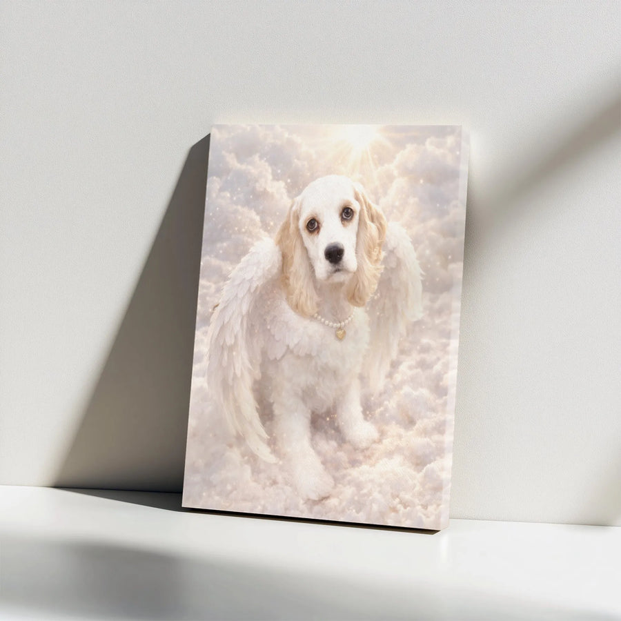 Cocker Spaniel Memorial Canvas Art | Angel Dog in Heaven Portrait | Premium Thick Gallery Wrap | Pet Loss Sympathy Remembrance Gift