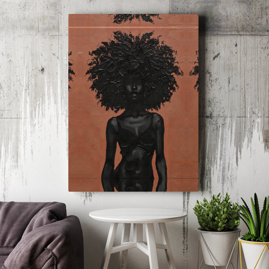 Black Woman Afro Art Canvas Print | Textured Hair Portrait | Premium Gallery Wrapped Canvas | Modern Empowerment Wall Decor Gift