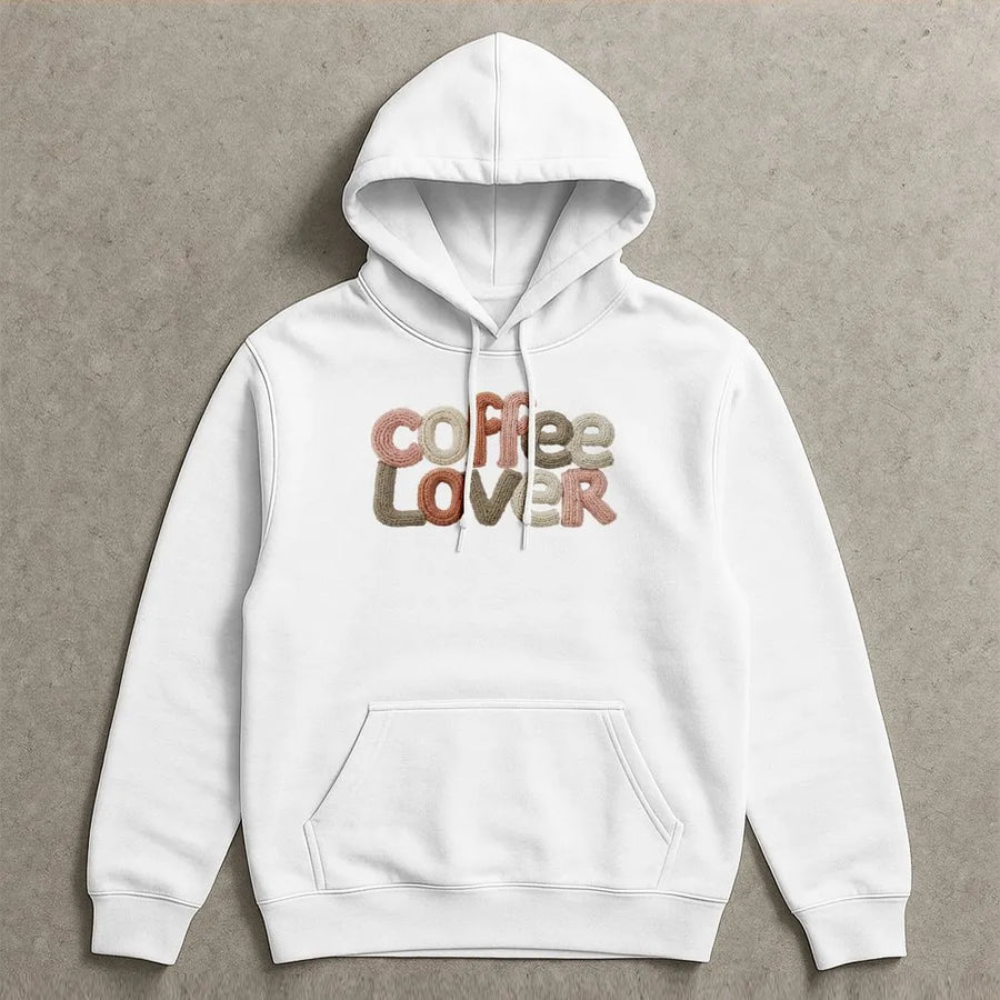 Coffee Lover Hoodie | Faux Yarn Texture Design | Soft Cotton Blend Premium Pullover | Cute Caffeine Addict Gift for Women & Men