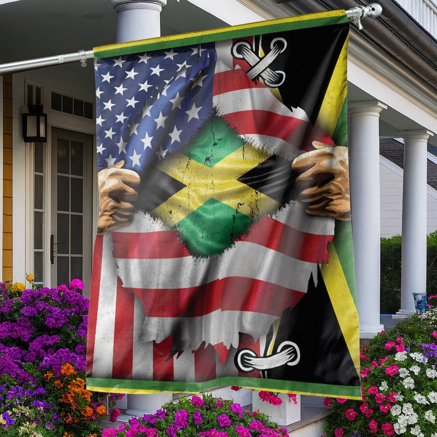American Jamaican Garden Flag | Torn USA Stars and Stripes Reveal | Weather-Resistant Premium Polyester | Patriotic Heritage Gift for Home Decor