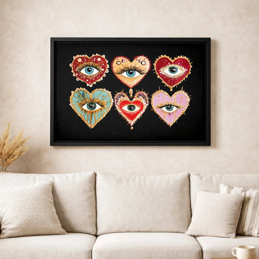 Evil Eye Heart Wall Art | Bohemian Aesthetic Gallery Wrap Canvas | Premium Fade-Resistant Print | Spiritual Home Decor Gift