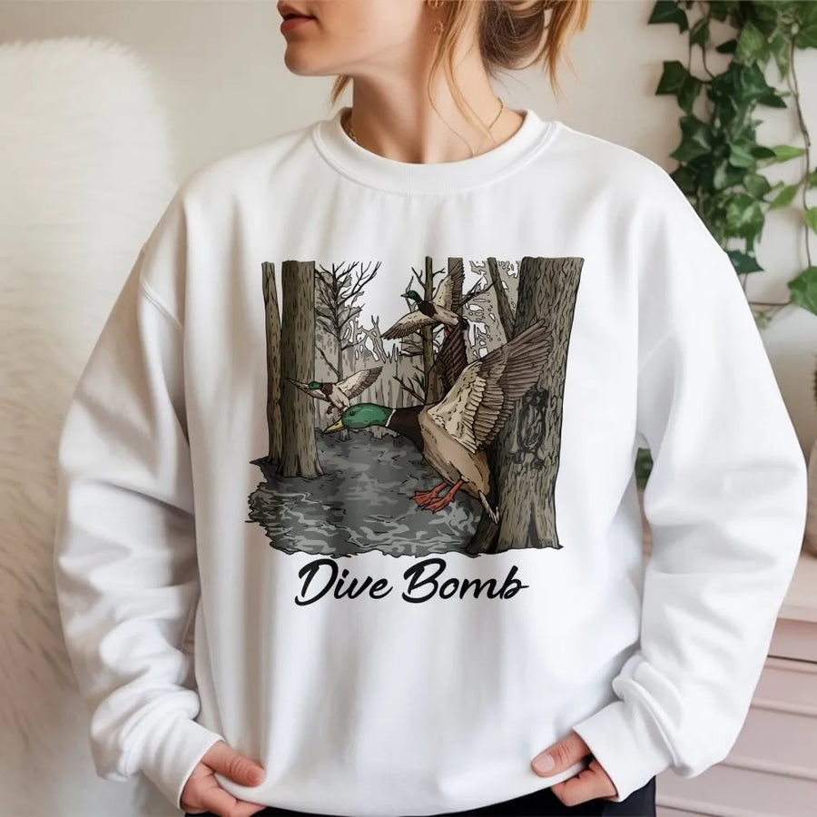Dive Bomb Duck Hunting Sweatshirt | Funny Waterfowl Graphic Pullover | Premium Cotton Blend | Gift for Hunter and Outdoorsman